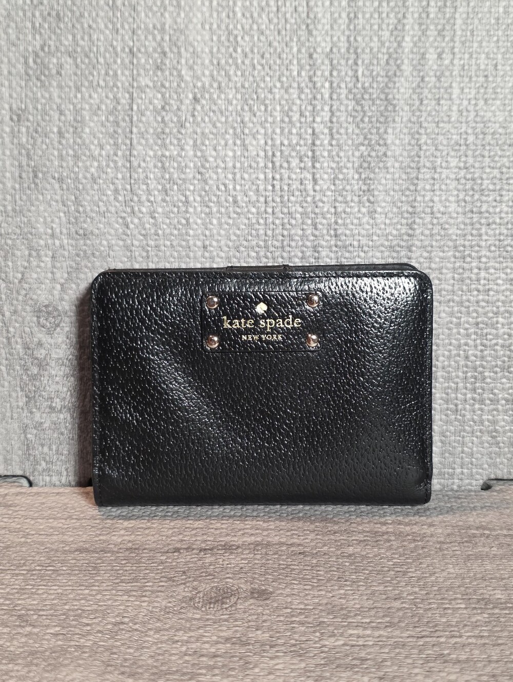 Kate Spade New York Black Bifold Wallet Small Pebble Leather Snap Closure